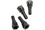 Four black metal shock mount standoffs for ARRMA RC vehicles arranged on a white background.