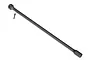 A black plastic internal spline centre drive shaft for Traxxas RC vehicles, shown with a small metal pin on a white background.