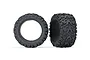 Two Traxxas 2.8 inch Talon EXT RC tyres with aggressive tread patterns and foam inserts, shown against a white background.