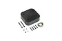 Losi 5IVE-T 2.0 air filter assembly including a square foam filter, mounting hardware, and a metal intake flange.