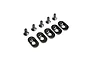 Losi 5IVE-T 2.0 engine mount inserts and screws set, featuring five black oval-shaped metal inserts and five matching flat-head screws.