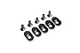 Five black metal engine mount inserts and five matching flat-head screws for Losi 5IVE-T 2.0 RC car.
