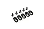 Five black metal engine mount inserts and five matching flat-head screws for a Losi 5IVE-T 2.0 RC car.