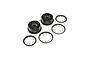 Two black RC wheel rims and four matching beadlock rings arranged on a white background.