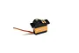 A Savox SH-0257MG micro digital servo with a black plastic top and an orange metal center case, featuring a gear output shaft and attached wiring.