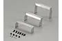 Killerbody stainless steel body mount kit for RC cars including three metal brackets and various screws and nuts on a grey background.