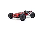 ARRMA Talion BLX 1/8 scale RC truggy in red and black, featuring aggressive off-road tires, a rear wing, and a low-profile body shell on a white background.