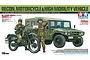 Tamiya 1/35 scale JGSDF Reconnaissance Motorcycle and High Mobility Vehicle plastic model kit box art featuring two soldiers and military vehicles.