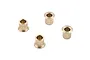 Four small brass flanged bushings arranged on a white background.