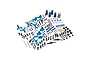 A comprehensive Yeah Racing blue aluminium performance conversion kit for Tamiya TT-02 RC cars, featuring various suspension arms, knuckles, and hardware.