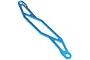 A blue anodized aluminium battery hold down bar for an RC car, featuring a lightweight cut-out design and the Yeah Racing logo.
