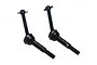 Two black steel universal drive shafts for an RC car, featuring a jointed design and threaded ends, isolated on a white background.