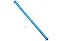 A blue anodized aluminium centre drive shaft for Tamiya TT-02 RC cars, featuring a small white plastic spacer.