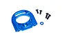 A blue anodized aluminium adjustable motor mount for Tamiya TT-02 by Yeah Racing, including four black screws and one small blue washer.