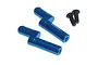 Two blue anodized aluminium battery posts and two black screws for Tamiya TT-02 RC cars.