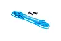 A blue anodized aluminium front bumper plate for Tamiya TT-02 by Yeah Racing, shown with two black mounting screws on a white background.