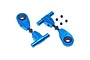 Two blue anodized aluminium adjustable front upper suspension arms for Tamiya TT-02 RC cars, including four small black grub screws.
