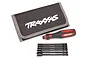 Traxxas 6-piece metric nut driver set with a black and red handle, six interchangeable nut driver bits, and a black storage pouch with the Traxxas logo.