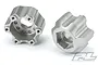 Two silver aluminium 6x30mm to 17mm hex wheel adapters for RC vehicles, shown from different angles against a white background.