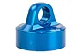 A blue anodized aluminium shock cap for an RC vehicle, featuring a threaded mounting eyelet on top.