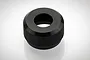 A single black anodized aluminium bottom shock cap for an RC vehicle, featuring a knurled outer edge for grip.