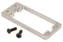A silver aluminium RC steering servo mount plate with two black hex screws on a white background.