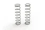 Two silver-coloured metal coil shock springs for RC vehicles standing upright on a white background.