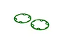 Two green circular differential gaskets for ARRMA RC vehicles, shown on a plain white background.