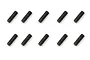 Ten black metal grub screws arranged in two rows of five on a white background.