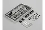 Killerbody 1/10 Toyota Land Cruiser Movable Hood Upgrade Set including plastic parts tree, screws, springs, and metal plates.