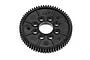 A black plastic 66T spur gear for an RC car, viewed from the front against a white background.