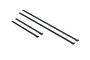 Four grey hook and loop battery straps of varying lengths arranged on a white background.