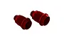 Two red anodized aluminium RC shock bodies for ARRMA vehicles, shown against a plain white background.