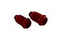 Two red anodized aluminium shock bodies for RC cars, shown against a plain white background.