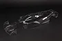Clear, unpainted polycarbonate body shell and rear wing for the ARRMA Limitless 1/7 scale RC car, shown against a dark background.