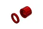 Two red anodized aluminium spacers of different lengths shown against a white background.