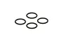Four black rubber O-rings arranged in a diamond pattern against a white background.