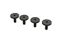 Four black metal screws with wide, flat heads and hexagonal drive sockets, arranged in a row against a white background.