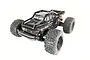 An ARRMA Notorious RC truck fitted with a black T-Bone Racing EXO external roll cage, shown from a high-angle front perspective against a white background.