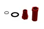 ARRMA red aluminium servo saver hub set components including red metal parts, a black washer, and a small O-ring on a white background.
