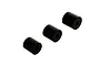 Three black cylindrical rubber dampers for ARRMA RC vehicles arranged diagonally on a white background.