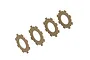 Four beige, gear-shaped slipper clutch pads arranged in a diagonal line against a white background.
