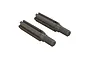 Two ARRMA RC wheel axles shown from an isometric angle against a white background.