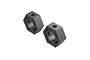 Two grey metal 17mm wheel hex adapters for ARRMA RC vehicles, shown from an angled perspective against a white background.