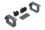 ARRMA battery mounting set including two hook and loop straps, two black plastic mounting blocks, and a rectangular foam pad on a white background.