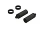 ARRMA front shock bodies and spring spacers in black plastic, shown on a white background.