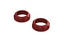 Two red anodized aluminum shock adjustment collars for ARRMA RC vehicles, shown against a white background.