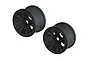 Two black ARRMA 3.8-inch monster truck rims shown from an angled perspective against a white background.