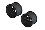 Two black ARRMA 3.8 inch monster truck rims shown from an angled perspective against a white background.