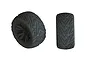 Two ARRMA dBoots Minokawa 3.8 inch RC monster truck wheels with black rims and aggressive tread patterns shown from side and front angles.